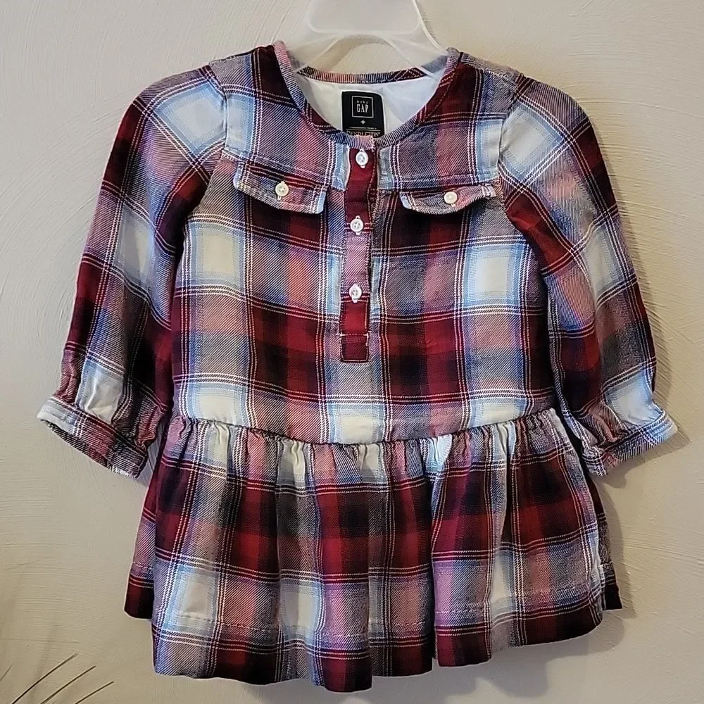 GAP RED PLAID PENDLETON WOOL LONG-SLEEVE DRESS, SIZE 18-24 MONTHS